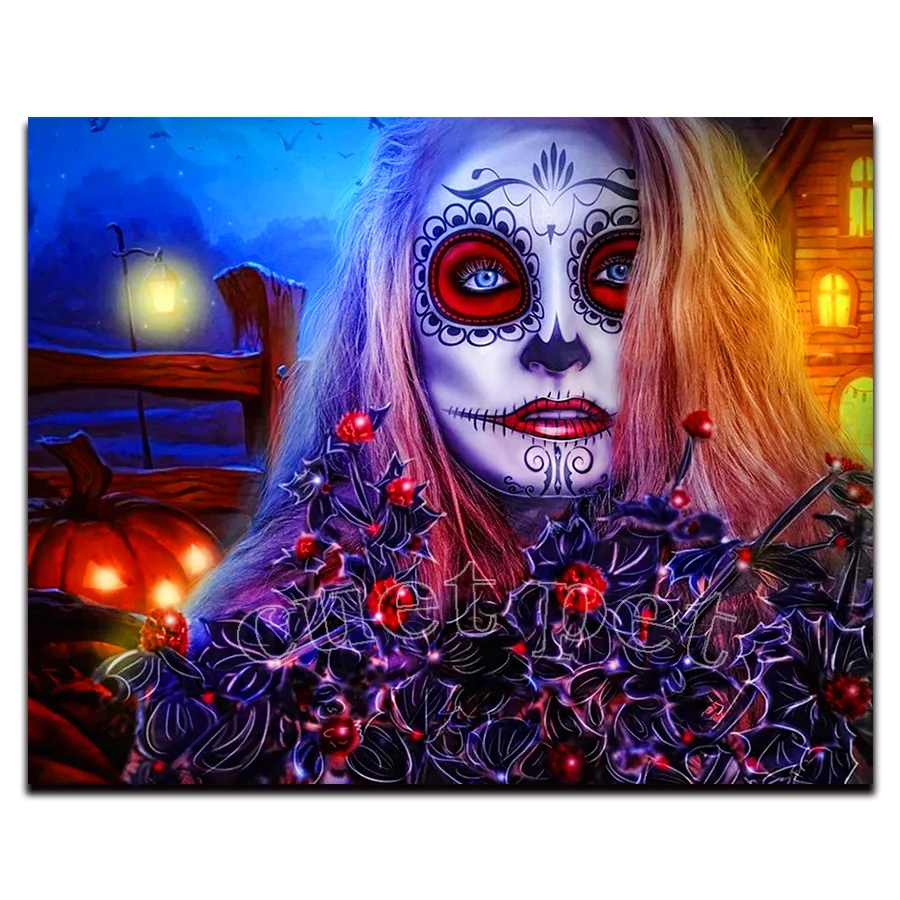 5d Kerek Gyémánt Festmény Halloween horror smink lány Teljes Gyakorlat Tér Mozaik Cross Stitch Dekoráció, Kézzel készített DIY Ajándék Hímzés