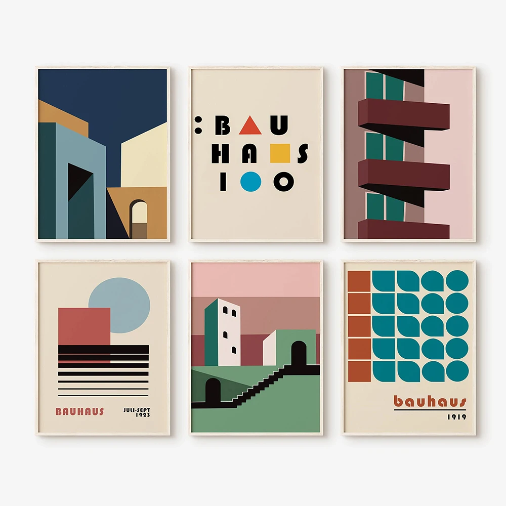 Bauhaus Absztrakt Művészi Nyomatok Modern Minimalista Múzeum Kiállítási Plakát Vászon Festmény Képek Haza, Fali Dekor Nappali