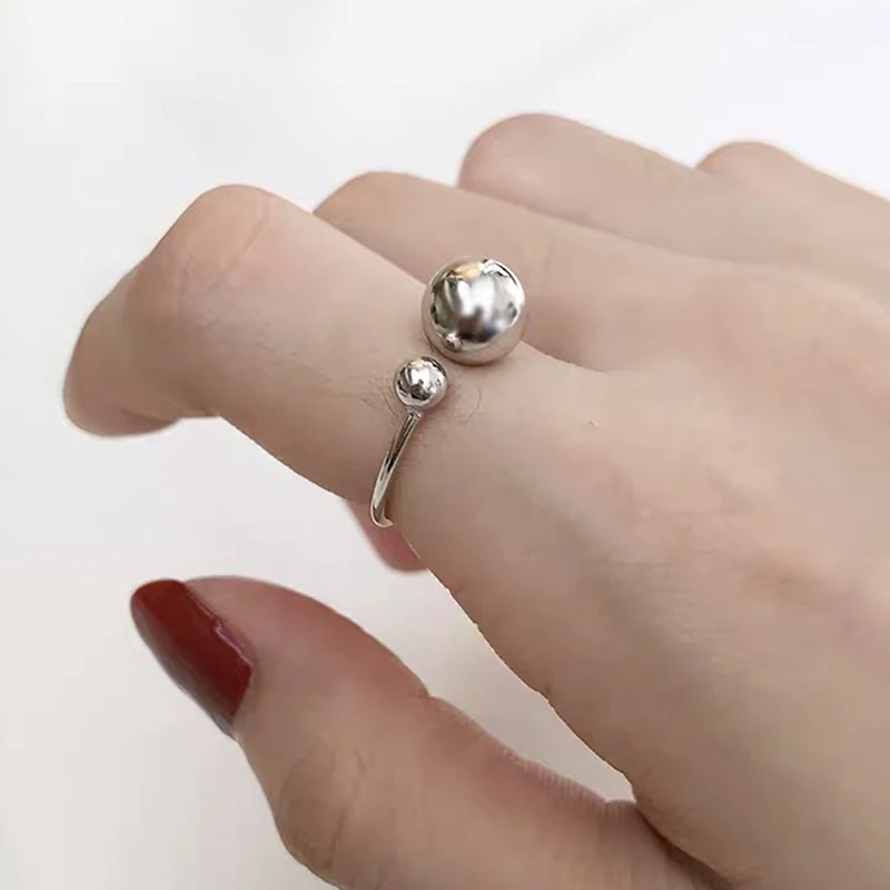 Ezüstözött Ékszerek Nagy, Illetve Kis Dupla Labda Gyöngyök Nyitó Gyűrűk Nők Bague Anillos Jól Személyiség Parti Ékszer Ajándék 