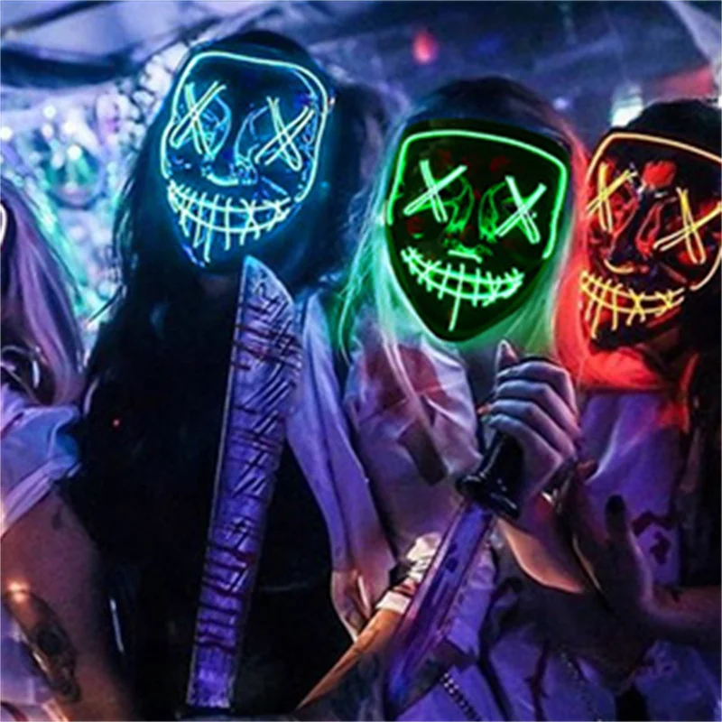Halloween Maszk LED Maske világít Fél Maszkok Neon Maska Halloween Party Cosplay Jelmez Kellékek Masque V for Vendetta