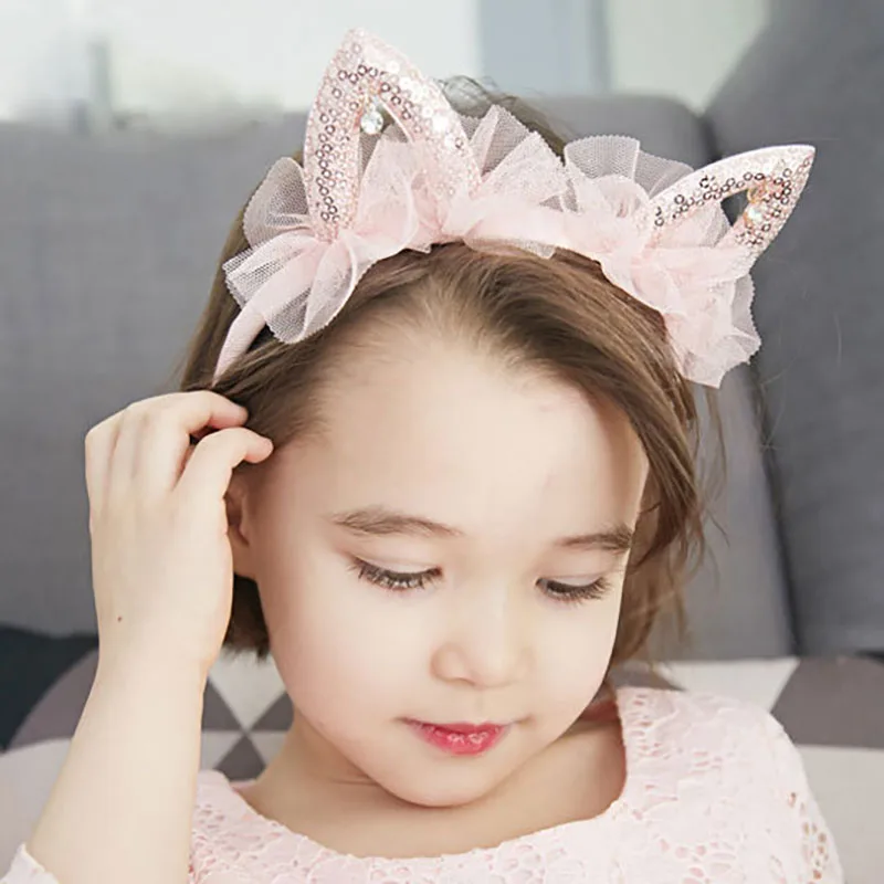 Új A Minta, Játékos Gyerekek Haj Tartozékok Rózsaszín Kis Hercegnő Aranyos Macska Füle Háló Gyémánt Fejpánt